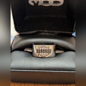 Authentic 925 Silver HD® MOD Bar & Shield Logo/Black & Clear Crystals.